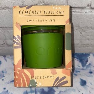 NWT Ano Reusable Glass Cup 12oz Green
